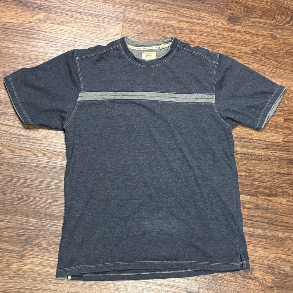 Arrow T-Shirt Mens Medium Blue Excellent Striped Short Sleeve Crew Neck